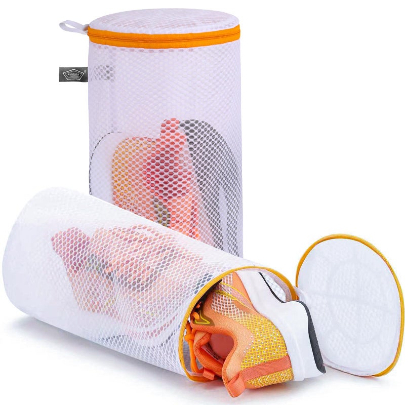 Kimmama Shoe Washing Machine Bag, Shoe Bag for Washing Machine, Mesh Laundry Bags for Sneakers, Footwear, Trainers, Slippers, Honeycomb Net, Orange Zipper, 7x15" - Image 1